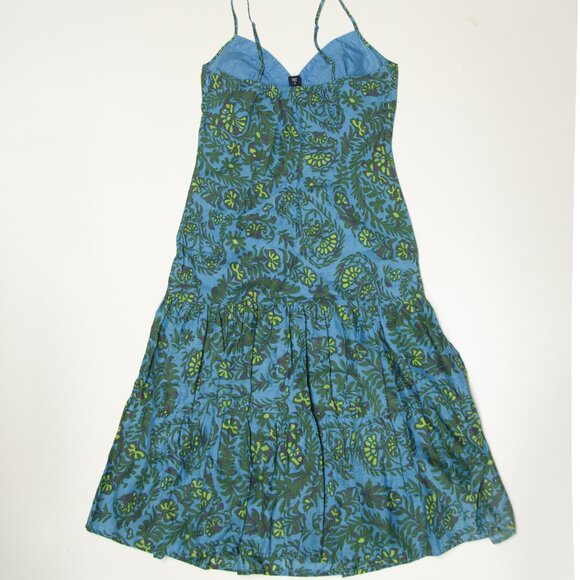 Vintage Gap Garden Floral Paisley Drop Waist Midi Ruffle Tank Dress Turquoise 6 - Picture 8 of 9